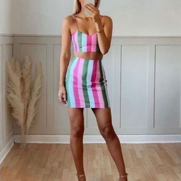 Zara Pink green linen skirt set - Picture 5 of 5